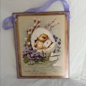 Easter Vintage Reproduction Postcard Print Hanging Plaque Chick in Egg  New